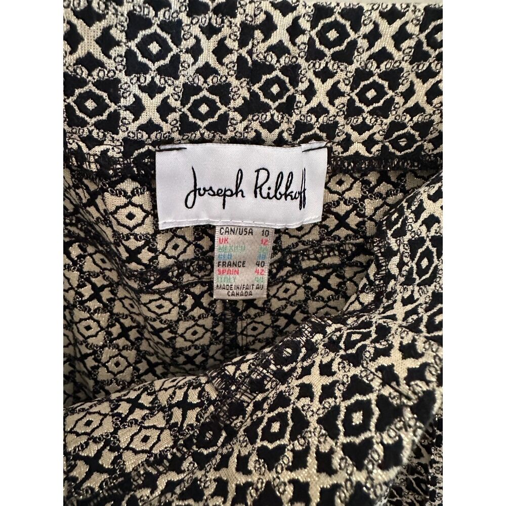 Joseph Ribkoff Women's Size 10 Metallic Brocade Slim Ankle Pants Geometric Black